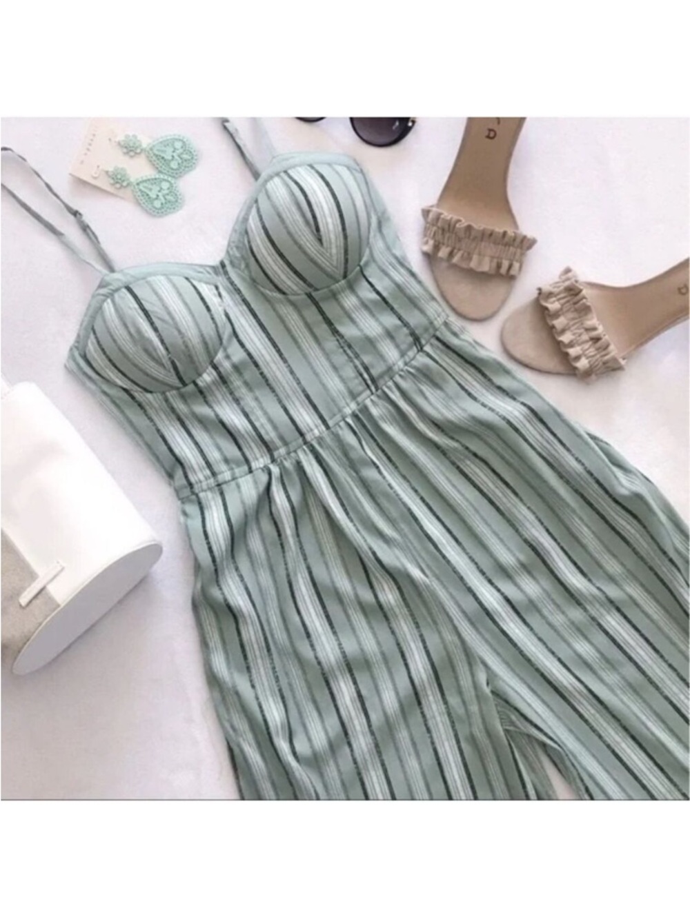Mint Green Striped Bustier Jumpsuit